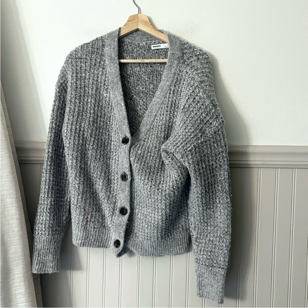 Sonoma Large Supersoft Heather Gray Women's Button Up Cardigan